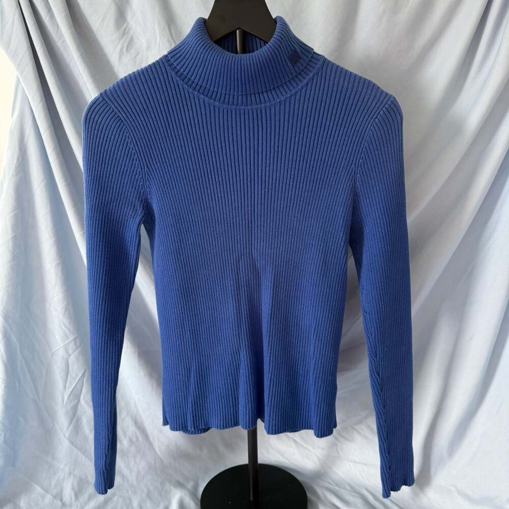 Lauren Ralph Lauren Petite Blue Ribbed Turtleneck Sweater P/P